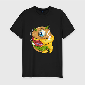 Мужская футболка хлопок Slim с принтом Одноглазый бургер , 92% хлопок, 8% лайкра | приталенный силуэт, круглый вырез ворота, длина до линии бедра, короткий рукав | арт | бургер | бургер кинг | вкусно и точка | вредная еда | гамбургер | глаз | иллюстрация | кфс | макдональдс