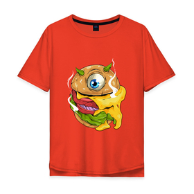 Мужская футболка хлопок Oversize с принтом Одноглазый бургер в Кировске, 100% хлопок | свободный крой, круглый ворот, “спинка” длиннее передней части | арт | бургер | бургер кинг | вкусно и точка | вредная еда | гамбургер | глаз | иллюстрация | кфс | макдональдс