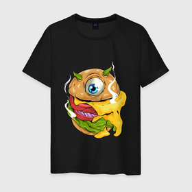 Мужская футболка хлопок с принтом Одноглазый бургер в Екатеринбурге, 100% хлопок | прямой крой, круглый вырез горловины, длина до линии бедер, слегка спущенное плечо. | арт | бургер | бургер кинг | вкусно и точка | вредная еда | гамбургер | глаз | иллюстрация | кфс | макдональдс