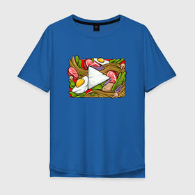 Мужская футболка хлопок Oversize с принтом Play to eat в Белгороде, 100% хлопок | свободный крой, круглый ворот, “спинка” длиннее передней части | арт | иллюстрация | кнопка | лапша | удон
