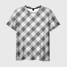Мужская футболка 3D с принтом Бело серый клетчатый узор tartan , 100% полиэфир | прямой крой, круглый вырез горловины, длина до линии бедер | Тематика изображения на принте: checkered pattern | tartan | в клетку | клетчатый узор | полосы | серый