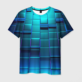 Мужская футболка 3D с принтом BLUE SQUARES , 100% полиэфир | прямой крой, круглый вырез горловины, длина до линии бедер | abstract | blue | colorful | minimalism | modernism | pattern | style | абстрактные | квадраты | красочные | минимализм | модернизм | синий | стиль | узор