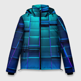 Мужская зимняя куртка 3D с принтом BLUE SQUARES в Тюмени, верх — 100% полиэстер; подкладка — 100% полиэстер; утеплитель — 100% полиэстер | длина ниже бедра, свободный силуэт Оверсайз. Есть воротник-стойка, отстегивающийся капюшон и ветрозащитная планка. 

Боковые карманы с листочкой на кнопках и внутренний карман на молнии. | Тематика изображения на принте: abstract | blue | colorful | minimalism | modernism | pattern | style | абстрактные | квадраты | красочные | минимализм | модернизм | синий | стиль | узор