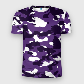 Мужская футболка 3D Slim с принтом Amethyst Purple | Аметист в Петрозаводске, 100% полиэстер с улучшенными характеристиками | приталенный силуэт, круглая горловина, широкие плечи, сужается к линии бедра | белый | камуфляж | прогулка | спорт | узор | фиолетовый