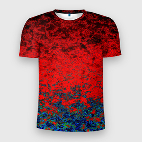 Мужская футболка 3D Slim с принтом Абстрактный узор мраморный красно синий , 100% полиэстер с улучшенными характеристиками | приталенный силуэт, круглая горловина, широкие плечи, сужается к линии бедра | marble | red and blue | абстрактный узор | красный мрамор | мраморный узор | текстура камня