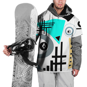 Накидка на куртку 3D с принтом Абстрактный современный дизайн в Новосибирске, 100% полиэстер |  | black | blue | fashion | print | white | абстрактный дизайн | белый | бирюзовый | геометрические фигуры | современный дизайн | черный