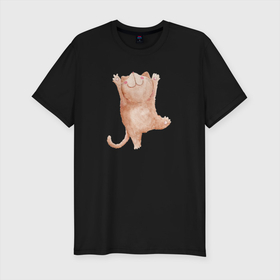 Мужская футболка хлопок Slim с принтом Рыжий  пушистый котик , 92% хлопок, 8% лайкра | приталенный силуэт, круглый вырез ворота, длина до линии бедра, короткий рукав | кот | котик | кошка | рыжий кот | рыжий котик