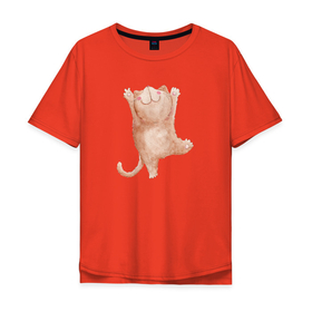Мужская футболка хлопок Oversize с принтом Рыжий  пушистый котик в Екатеринбурге, 100% хлопок | свободный крой, круглый ворот, “спинка” длиннее передней части | кот | котик | кошка | рыжий кот | рыжий котик