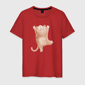 Мужская футболка хлопок с принтом Рыжий  пушистый котик в Петрозаводске, 100% хлопок | прямой крой, круглый вырез горловины, длина до линии бедер, слегка спущенное плечо. | кот | котик | кошка | рыжий кот | рыжий котик