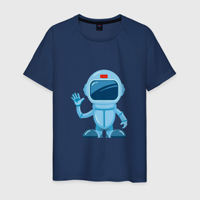 Мужская футболка хлопок с принтом Blue Spaceman в Петрозаводске, 100% хлопок | прямой крой, круглый вырез горловины, длина до линии бедер, слегка спущенное плечо. | 