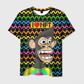 Мужская футболка 3D с принтом Ape coin  i  love NFT в Екатеринбурге, 100% полиэфир | прямой крой, круглый вырез горловины, длина до линии бедер | ape | ape coin | crypto | i love nft | nft | биткоин | биток | крипта | криптовалюта | нфт | обезьяна | обезьянка