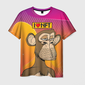 Мужская футболка 3D с принтом Ape  coin  i love NFT в Екатеринбурге, 100% полиэфир | прямой крой, круглый вырез горловины, длина до линии бедер | ape | ape coin | crypto | i love nft | nft | биткоин | биток | крипта | криптовалюта | нфт | обезьяна | обезьянка