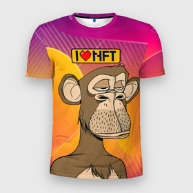 Мужская футболка 3D Slim с принтом Ape  coin  i love NFT в Петрозаводске, 100% полиэстер с улучшенными характеристиками | приталенный силуэт, круглая горловина, широкие плечи, сужается к линии бедра | ape | ape coin | crypto | i love nft | nft | биткоин | биток | крипта | криптовалюта | нфт | обезьяна | обезьянка