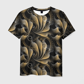 Мужская футболка 3D с принтом Золотистые абстрактные  узоры в Новосибирске, 100% полиэфир | прямой крой, круглый вырез горловины, длина до линии бедер | Тематика изображения на принте: абстрактные | абстракция | геометрия | классика | классические | нейтральные | спокойные | узор | узоры