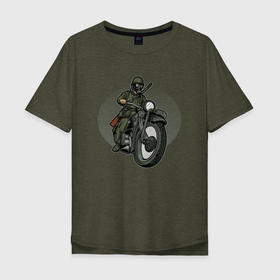 Мужская футболка хлопок Oversize с принтом Сталкер на мотоцикле в Белгороде, 100% хлопок | свободный крой, круглый ворот, “спинка” длиннее передней части | Тематика изображения на принте: moto | stalker | мото | мотоцикл | сталкер