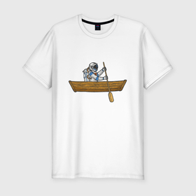 Мужская футболка хлопок Slim с принтом Космонавт в лодке в Санкт-Петербурге, 92% хлопок, 8% лайкра | приталенный силуэт, круглый вырез ворота, длина до линии бедра, короткий рукав | 