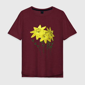 Мужская футболка хлопок Oversize с принтом Flowers yellow в Тюмени, 100% хлопок | свободный крой, круглый ворот, “спинка” длиннее передней части | 3d | 3d flowers yellow | blossom | floret | plants