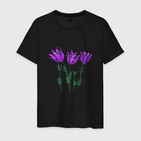 Мужская футболка хлопок с принтом Flowers purple white light в Тюмени, 100% хлопок | прямой крой, круглый вырез горловины, длина до линии бедер, слегка спущенное плечо. | Тематика изображения на принте: 3d | 3d flowers purple | blossom | florets | plants