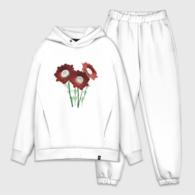 Мужской костюм хлопок OVERSIZE с принтом Flowers red white ,  |  | 3d | 3d flowers red | blossom | florets | plants