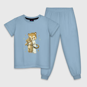 Детская пижама хлопок с принтом Тигренок с мишкой , 100% хлопок |  брюки и футболка прямого кроя, без карманов, на брюках мягкая резинка на поясе и по низу штанин
 | Тематика изображения на принте: unique | для мальчиков | звезды | медведь | мишка | тигр | тигренок