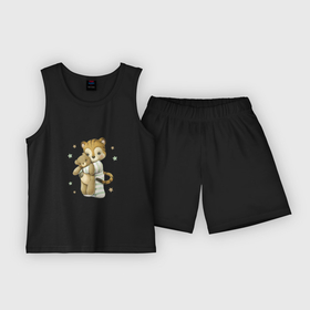 Детская пижама с шортами хлопок с принтом Тигренок с мишкой в Екатеринбурге,  |  | unique | для мальчиков | звезды | медведь | мишка | тигр | тигренок