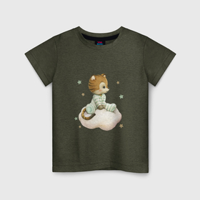 Детская футболка хлопок с принтом Тигренок на облаке в Курске, 100% хлопок | круглый вырез горловины, полуприлегающий силуэт, длина до линии бедер | unique | для мальчиков | звезды | облако | тигр | тигренок