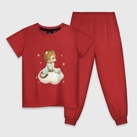 Детская пижама хлопок с принтом Тигренок на облаке в Тюмени, 100% хлопок |  брюки и футболка прямого кроя, без карманов, на брюках мягкая резинка на поясе и по низу штанин
 | Тематика изображения на принте: unique | для мальчиков | звезды | облако | тигр | тигренок