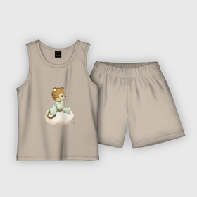 Детская пижама с шортами хлопок с принтом Тигренок на облаке в Тюмени,  |  | unique | для мальчиков | звезды | облако | тигр | тигренок