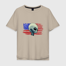Мужская футболка хлопок Oversize с принтом USA Alien в Курске, 100% хлопок | свободный крой, круглый ворот, “спинка” длиннее передней части | 