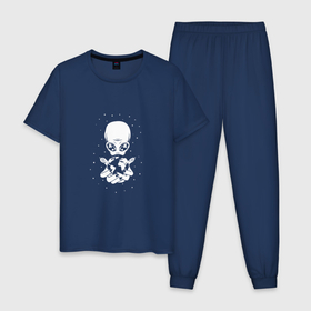 Мужская пижама хлопок с принтом Space Alien в Курске, 100% хлопок | брюки и футболка прямого кроя, без карманов, на брюках мягкая резинка на поясе и по низу штанин
 | 