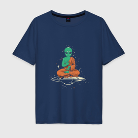 Мужская футболка хлопок Oversize с принтом Space   Yoga в Курске, 100% хлопок | свободный крой, круглый ворот, “спинка” длиннее передней части | Тематика изображения на принте: 