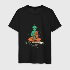 Мужская футболка хлопок с принтом Space   Yoga в Кировске, 100% хлопок | прямой крой, круглый вырез горловины, длина до линии бедер, слегка спущенное плечо. | 