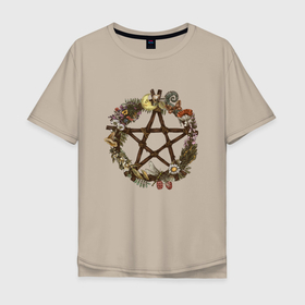 Мужская футболка хлопок Oversize с принтом Пентаграмма цветы растения колдовство магия в Белгороде, 100% хлопок | свободный крой, круглый ворот, “спинка” длиннее передней части | 