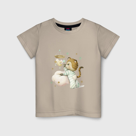 Детская футболка хлопок с принтом Тигренок с игрушками в Тюмени, 100% хлопок | круглый вырез горловины, полуприлегающий силуэт, длина до линии бедер | unique | для мальчиков | звезды | игрушки | облако | тигр | тигренок