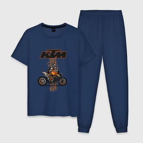 Мужская пижама хлопок с принтом KTM Moto theme в Тюмени, 100% хлопок | брюки и футболка прямого кроя, без карманов, на брюках мягкая резинка на поясе и по низу штанин
 | ktm moto | байк | мотогонщик | мотоспорт | мотоциклы