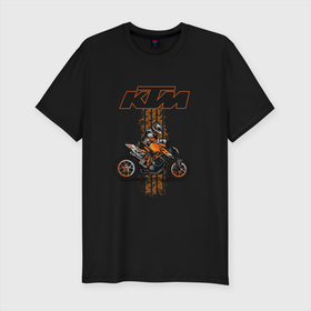 Мужская футболка хлопок Slim с принтом KTM Moto theme в Тюмени, 92% хлопок, 8% лайкра | приталенный силуэт, круглый вырез ворота, длина до линии бедра, короткий рукав | ktm moto | байк | мотогонщик | мотоспорт | мотоциклы