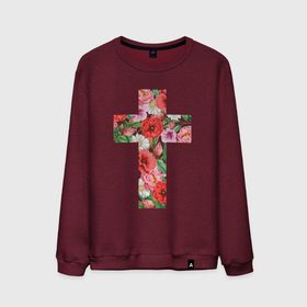 Мужской свитшот хлопок с принтом Крест из красных цветов в Кировске, 100% хлопок |  | 