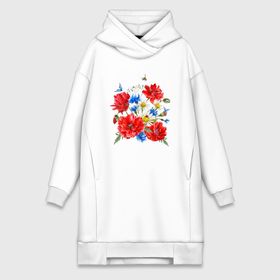 Платье-худи хлопок с принтом Летний букет мак василек ромашка цветы лето в Тюмени,  |  | Тематика изображения на принте: 