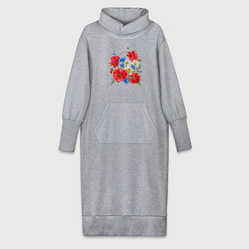 Платье удлиненное хлопок с принтом Летний букет мак василек ромашка цветы лето в Тюмени,  |  | 