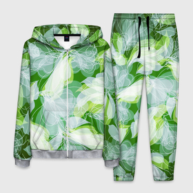 Мужской костюм 3D с принтом Воздушное настроение в Белгороде, 100% полиэстер | Манжеты и пояс оформлены тканевой резинкой, двухслойный капюшон со шнурком для регулировки, карманы спереди | белый | весна | воздушный | желтый | зеленый | лето | линии | лист | листок | листья | настроение | неон | плавное | полупрозрачное | полупрозрачный | природ  ное | природа | природный | прозрачное