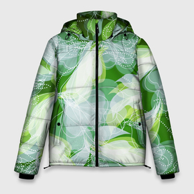 Мужская зимняя куртка 3D с принтом Воздушное настроение в Екатеринбурге, верх — 100% полиэстер; подкладка — 100% полиэстер; утеплитель — 100% полиэстер | длина ниже бедра, свободный силуэт Оверсайз. Есть воротник-стойка, отстегивающийся капюшон и ветрозащитная планка. 

Боковые карманы с листочкой на кнопках и внутренний карман на молнии. | белый | весна | воздушный | желтый | зеленый | лето | линии | лист | листок | листья | настроение | неон | плавное | полупрозрачное | полупрозрачный | природ  ное | природа | природный | прозрачное