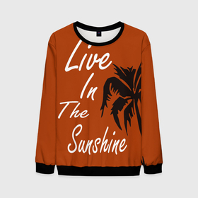 Мужской свитшот 3D с принтом Live in the sunshine в Екатеринбурге, 100% полиэстер с мягким внутренним слоем | круглый вырез горловины, мягкая резинка на манжетах и поясе, свободная посадка по фигуре | sunshine | лето | оранжевый | пальма | пляж | черный