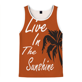 Мужская майка 3D с принтом Live in the sunshine , 100% полиэстер | круглая горловина, приталенный силуэт, длина до линии бедра. Пройма и горловина окантованы тонкой бейкой | Тематика изображения на принте: sunshine | лето | оранжевый | пальма | пляж | черный