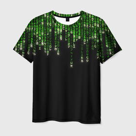 Мужская футболка 3D с принтом Дождь Из Японских Иероглифов в Санкт-Петербурге, 100% полиэфир | прямой крой, круглый вырез горловины, длина до линии бедер | hieroglyphs | japan | matrix | rain | дождь | иероглифы | матрица | японский