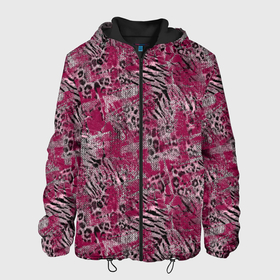 Мужская куртка 3D с принтом Тигровый леопардовый  гранж в Санкт-Петербурге, ткань верха — 100% полиэстер, подклад — флис | прямой крой, подол и капюшон оформлены резинкой с фиксаторами, два кармана без застежек по бокам, один большой потайной карман на груди. Карман на груди застегивается на липучку | abstract | grunge | leopard | leopard skin | spott | striped | teaser skin | tiger | абстрактный | бордовый | вишневый | гранжевый | леопардовый | полосатый | пятнистый | текстурированный | тигровый | черный