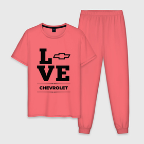 Мужская пижама хлопок с принтом Chevrolet Love Classic в Кировске, 100% хлопок | брюки и футболка прямого кроя, без карманов, на брюках мягкая резинка на поясе и по низу штанин
 | Тематика изображения на принте: 