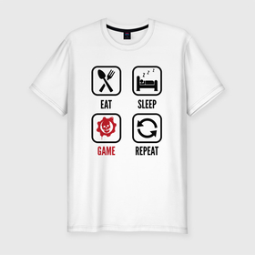 Мужская футболка хлопок Slim с принтом Eat   Sleep   Gears of War   Repeat , 92% хлопок, 8% лайкра | приталенный силуэт, круглый вырез ворота, длина до линии бедра, короткий рукав | 