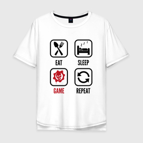 Мужская футболка хлопок Oversize с принтом Eat   Sleep   Gears of War   Repeat в Новосибирске, 100% хлопок | свободный крой, круглый ворот, “спинка” длиннее передней части | Тематика изображения на принте: 
