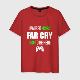 Мужская футболка хлопок с принтом I Paused Far Cry To Be Here с зелеными стрелками , 100% хлопок | прямой крой, круглый вырез горловины, длина до линии бедер, слегка спущенное плечо. | Тематика изображения на принте: 