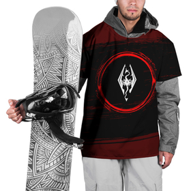 Накидка на куртку 3D с принтом Символ Skyrim и краска вокруг на темном фоне в Кировске, 100% полиэстер |  | elder | logo | scrolls | skyrim | the | игра | игры | краска | лого | логотип | символ | скайрим